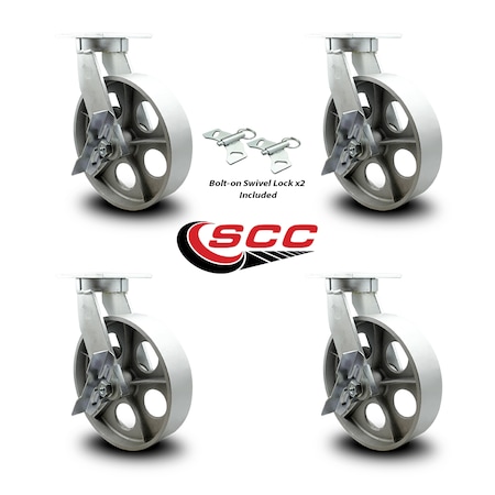 Service Caster 10 Inch Extra Heavy Duty Semi Steel Cast Iron Caster Brakes 2 Swivel Locks, 4PK SCC-KP92S1030-SSR-SLB-BSL-2-SLB-2